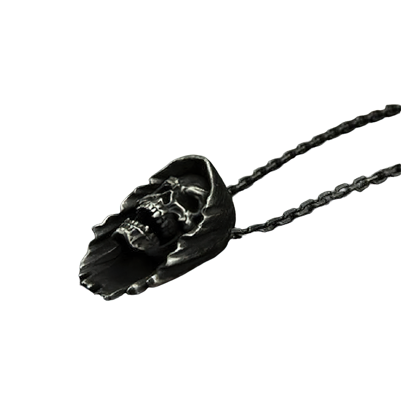 Pendant Skeleton Skull in Hood / Stainless Steel Necklace / Goth Jewelry