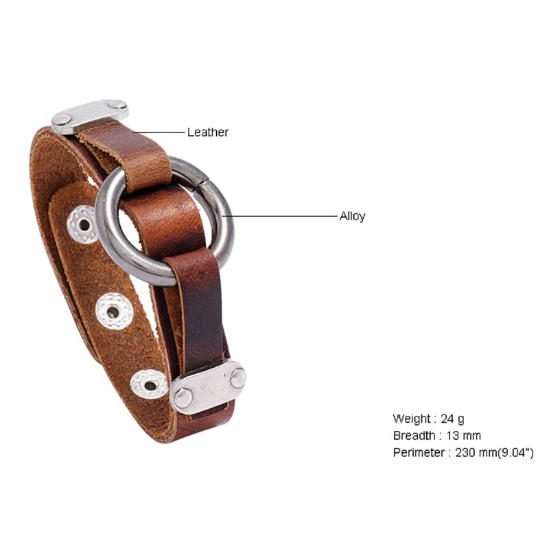 Pu Leather Bracelet With Rivets in Punk Style / Cool Bracelets With Alloy Circle for Biker
