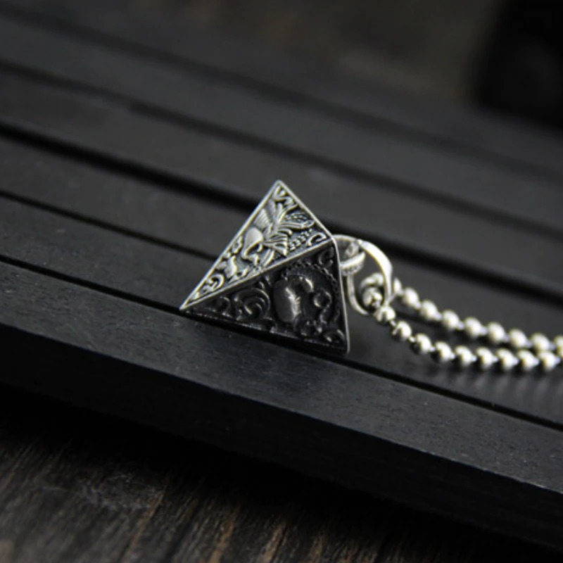 Silver Pendant in Form Pyramid With Animals / Jewelry of Thai Silver S925
