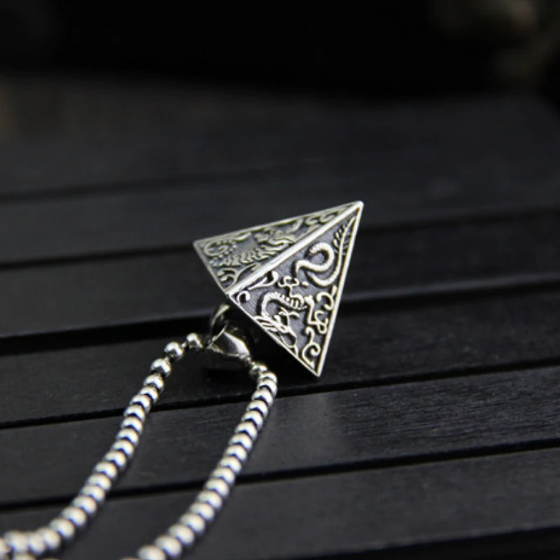 Silver Pendant in Form Pyramid With Animals / Jewelry of Thai Silver S925