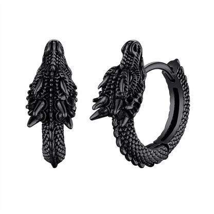 Stainless Steel Dragon Hoop Earrings / Cool Animal Earrings in Punk Style
