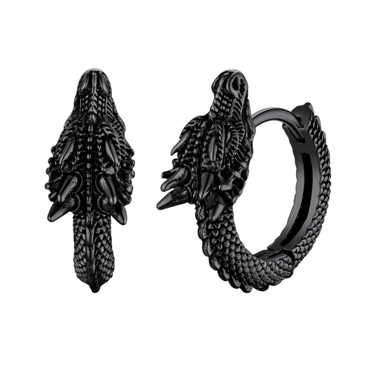 Stainless Steel Dragon Hoop Earrings / Cool Animal Earrings in Punk Style