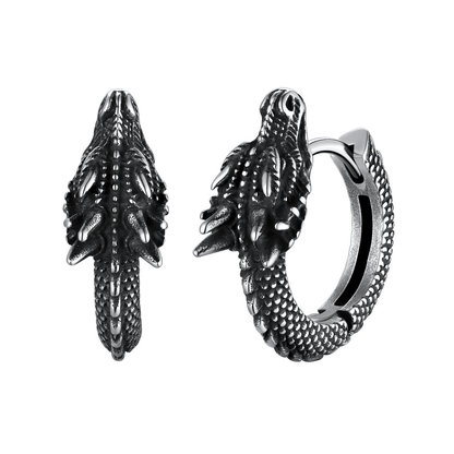 Stainless Steel Dragon Hoop Earrings / Cool Animal Earrings in Punk Style
