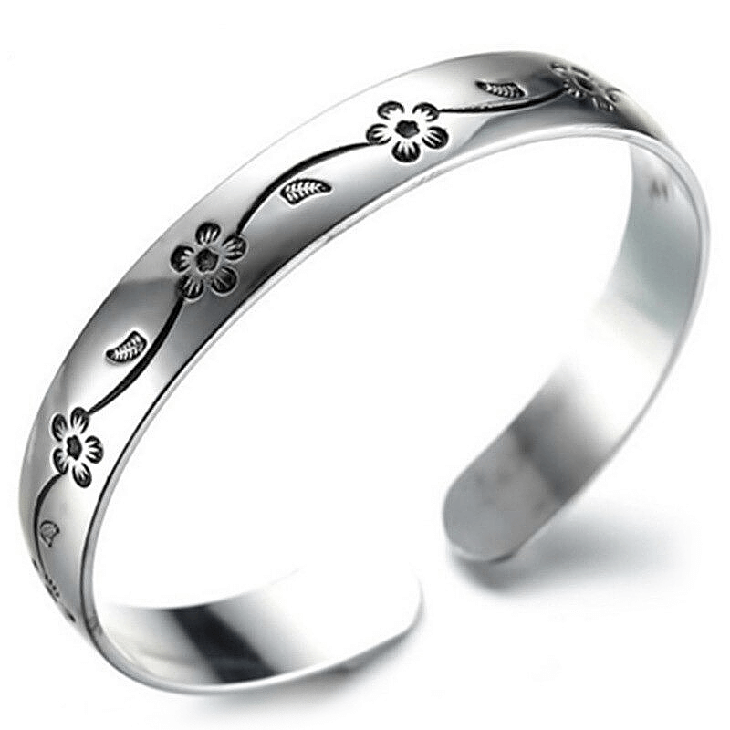 Style Silver Plated Bangle Bracelet With Blossom Pattern / Metal Jewelry for and