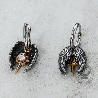 Angel Wing Cross Star Stainless Steel Earrings