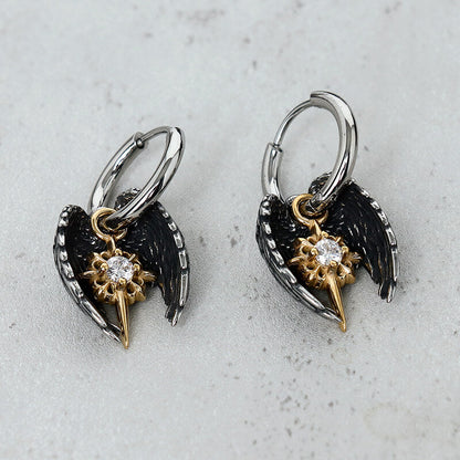 Angel Wing Cross Star Stainless Steel Earrings