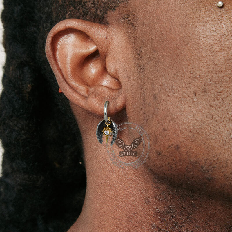 Angel Wing Cross Star Stainless Steel Earrings