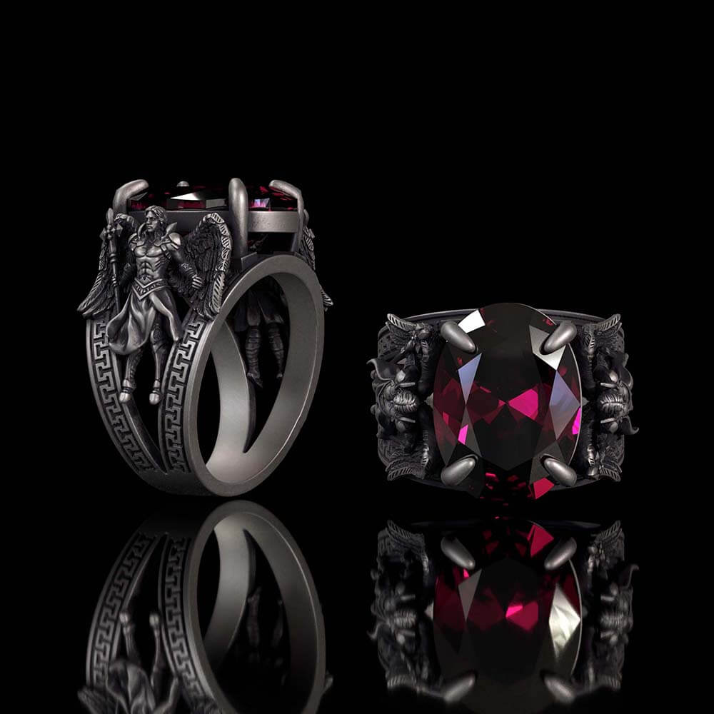 Archangel Michael Wings Gem Sterling Silver Ring
