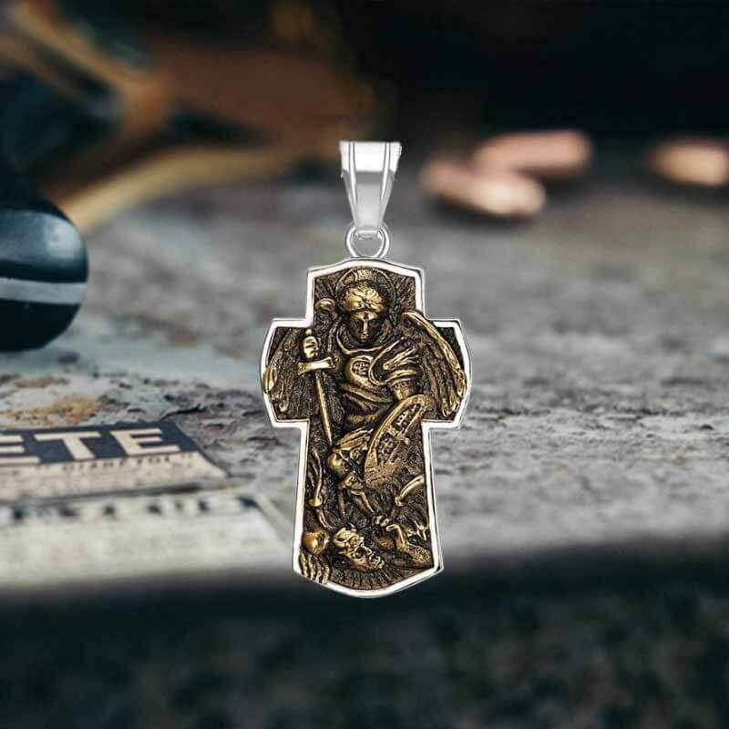 Archangel Saint Michael Cross Stainless Steel Pendant