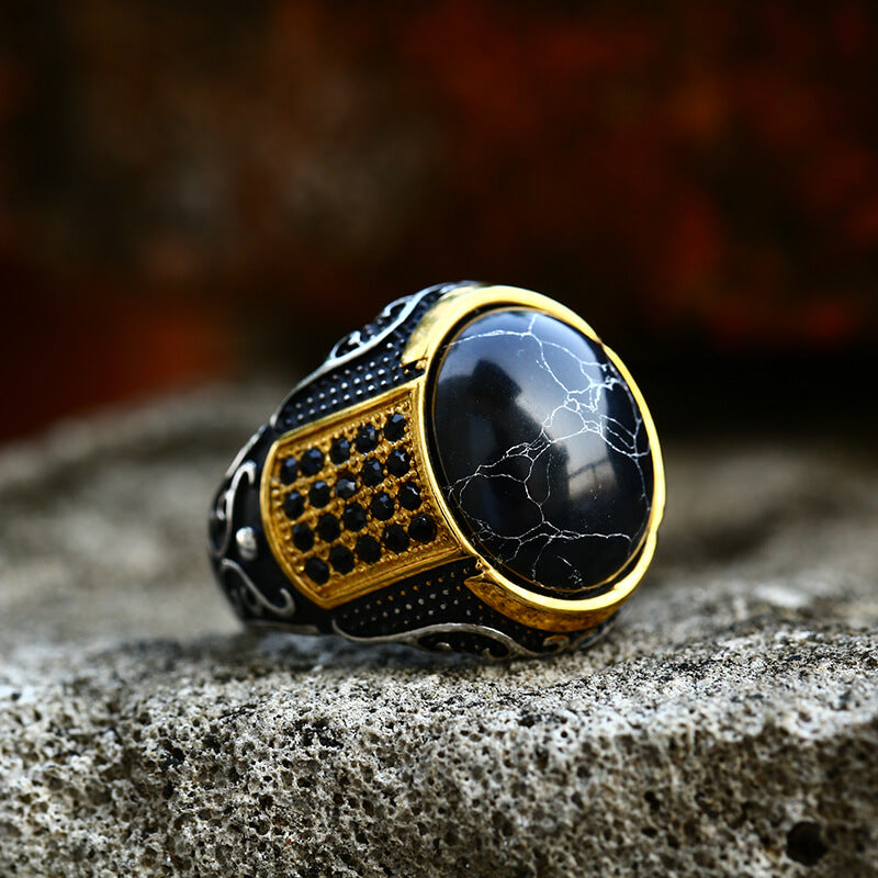 Black Stone Stainless Steel Gemstone Ring