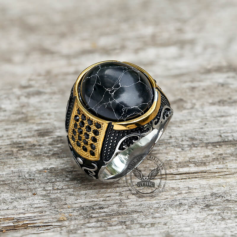 Black Stone Stainless Steel Gemstone Ring