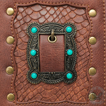 Brown Turquoise Inlaid Leather Bag