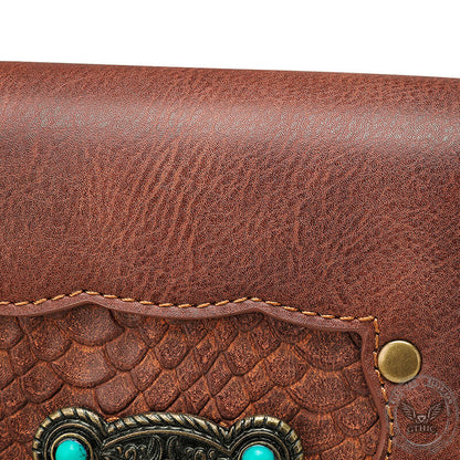 Brown Turquoise Inlaid Leather Bag