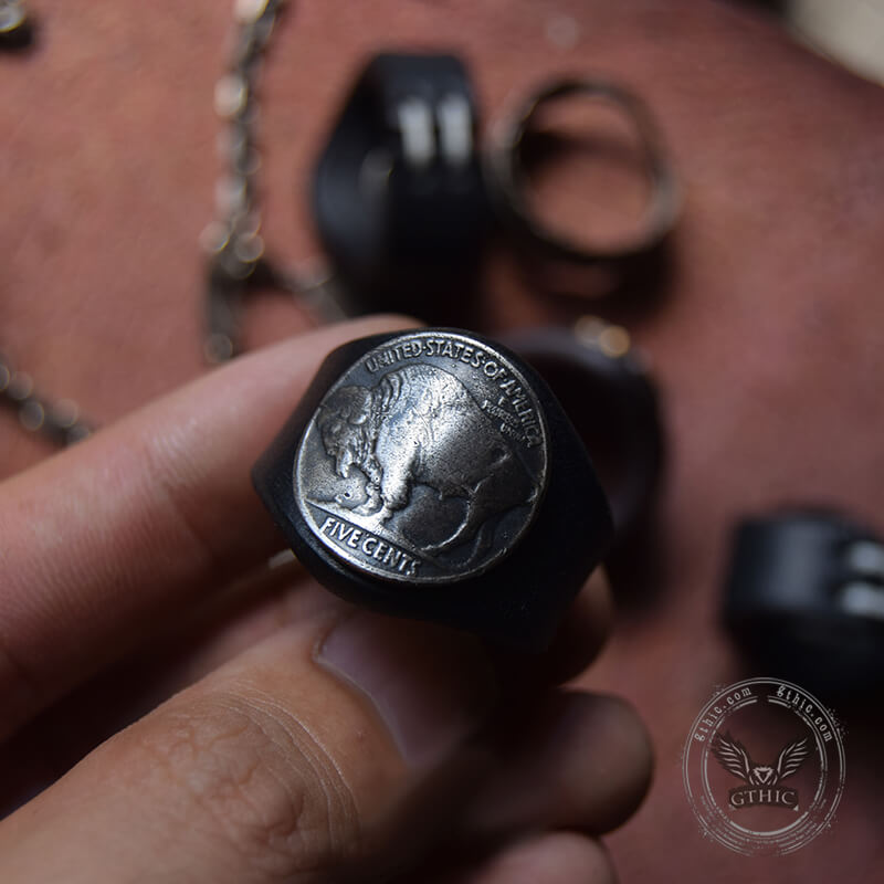Buffalo Nickel Leather Scarf Ring