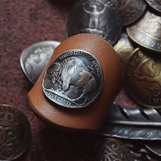 Buffalo Nickel Leather Scarf Ring