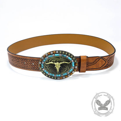 Bull Head Western Cowboy Pu Leather Belt
