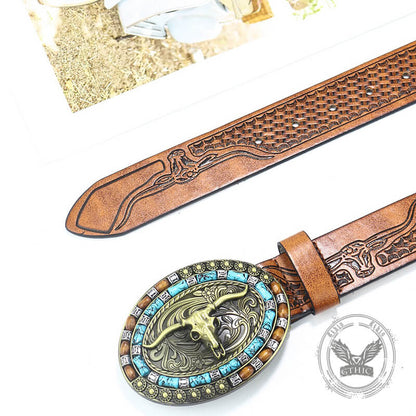Bull Head Western Cowboy Pu Leather Belt