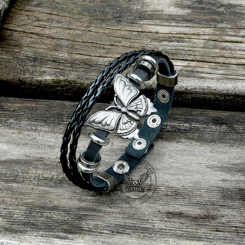 Butterfly Alloy Leather Bracelet