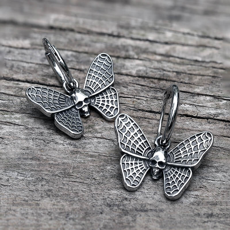 Butterfly Skull Stainless Steel Hoop Earrings