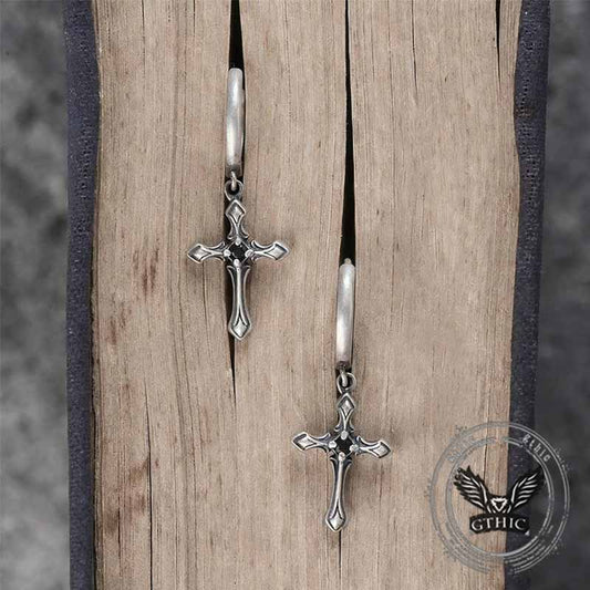 Claw-set Gemstone Cross Sterling Silver Earrings