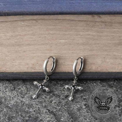 Claw-set Gemstone Cross Sterling Silver Earrings