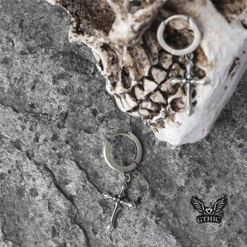 Claw-set Gemstone Cross Sterling Silver Earrings