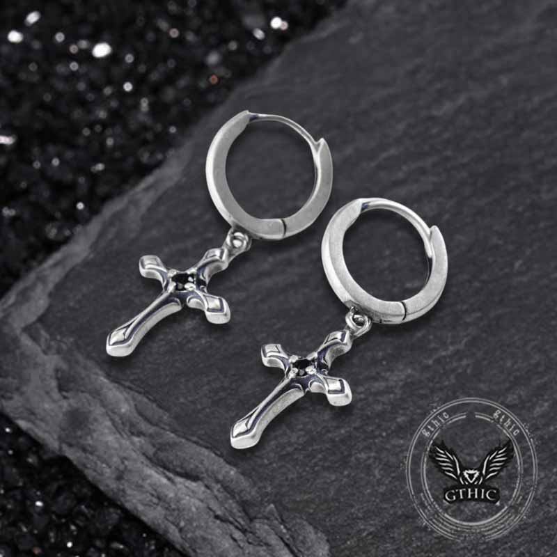 Claw-set Gemstone Cross Sterling Silver Earrings