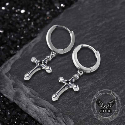 Claw-set Gemstone Cross Sterling Silver Earrings