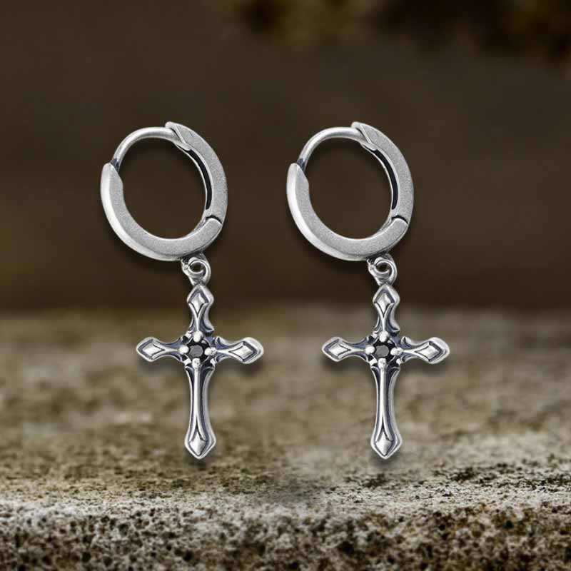 Claw-set Gemstone Cross Sterling Silver Earrings