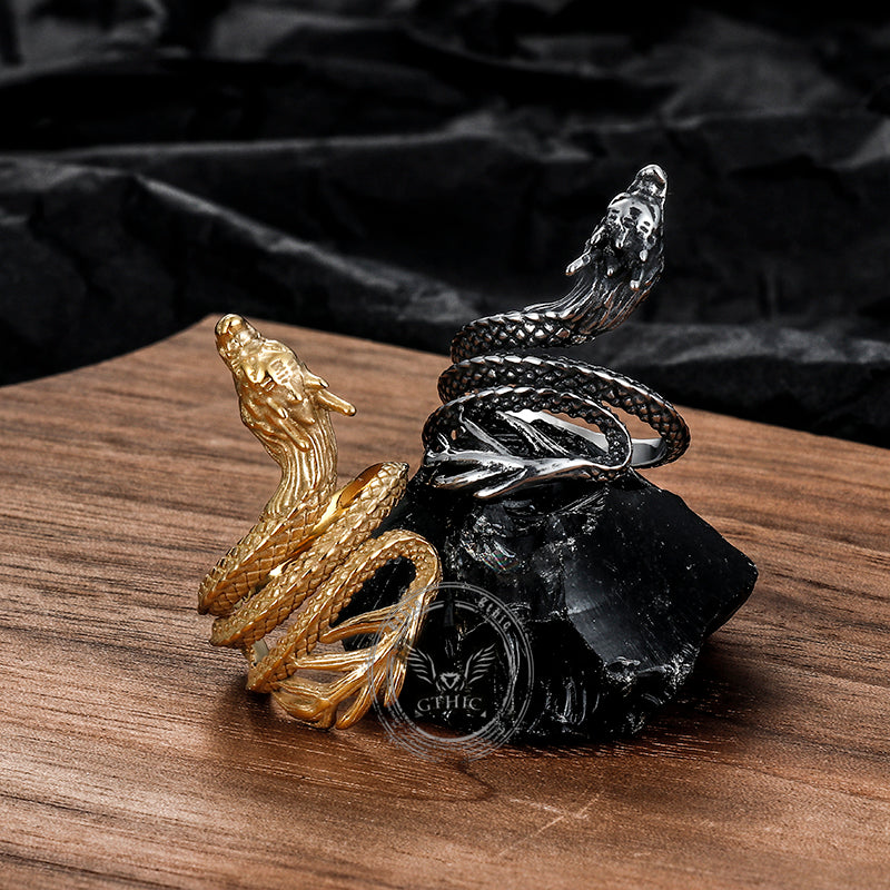 Coiled Chinese Dragon Stainless Steel Ring