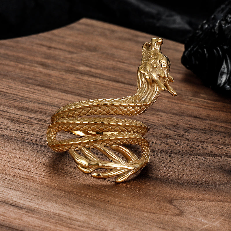 Coiled Chinese Dragon Stainless Steel Ring