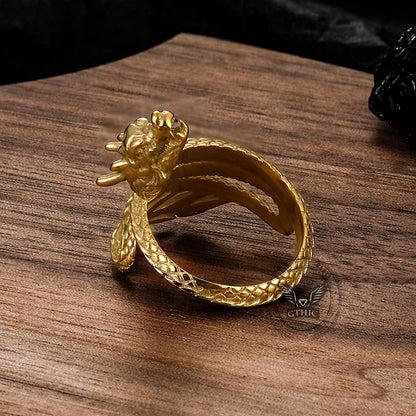 Coiled Chinese Dragon Stainless Steel Ring