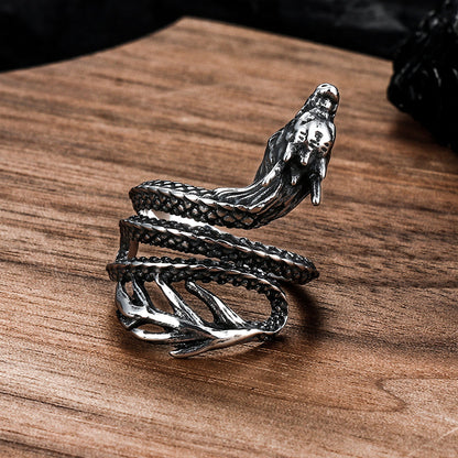 Coiled Chinese Dragon Stainless Steel Ring