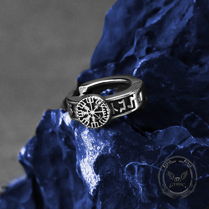 Compass Rune Stainless Steel Hoop Earrings
