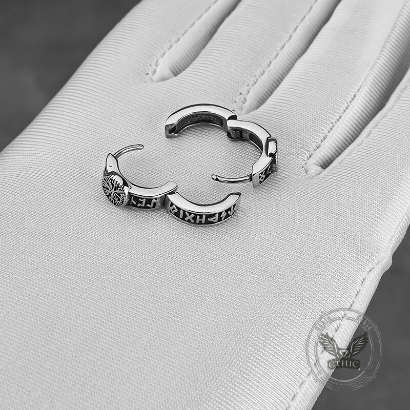 Compass Rune Stainless Steel Hoop Earrings