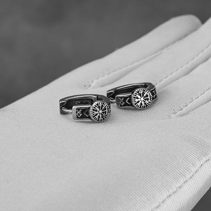 Compass Rune Stainless Steel Hoop Earrings