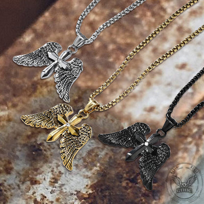 Cross Angel Wings Stainless Steel Pendant