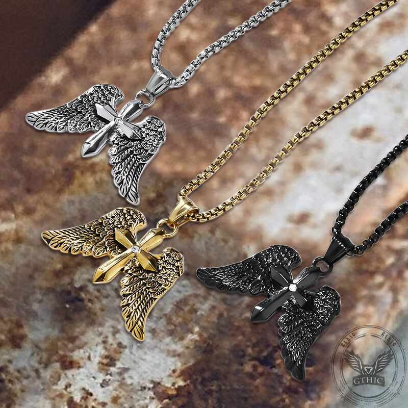 Cross Angel Wings Stainless Steel Pendant