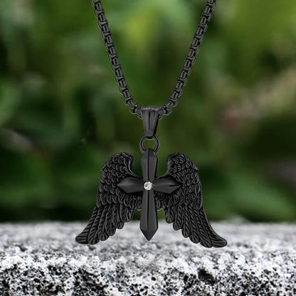 Cross Angel Wings Stainless Steel Pendant