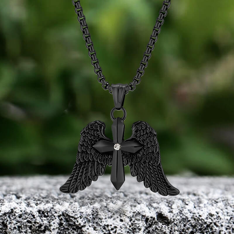 Cross Angel Wings Stainless Steel Pendant