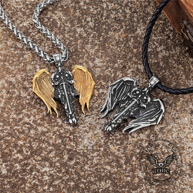 Cross Archangel Wing Amulet Stainless Steel Pendant