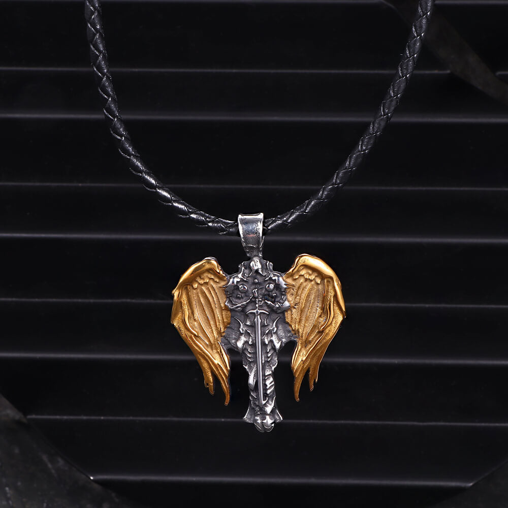 Cross Archangel Wing Amulet Stainless Steel Pendant