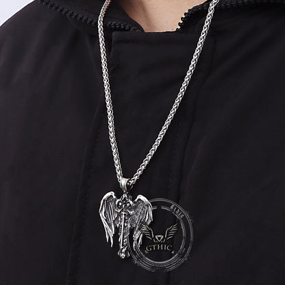 Cross Archangel Wing Amulet Stainless Steel Pendant