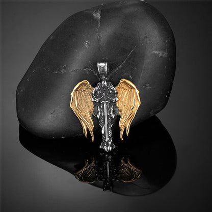 Cross Archangel Wing Amulet Stainless Steel Pendant