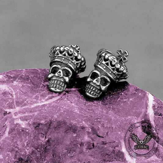 Cross Crown Skull Stainless Steel Stud Earrings