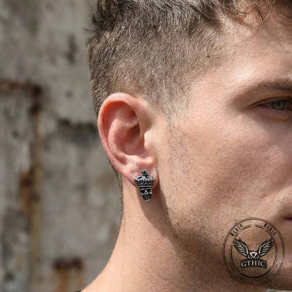 Cross Crown Skull Stainless Steel Stud Earrings