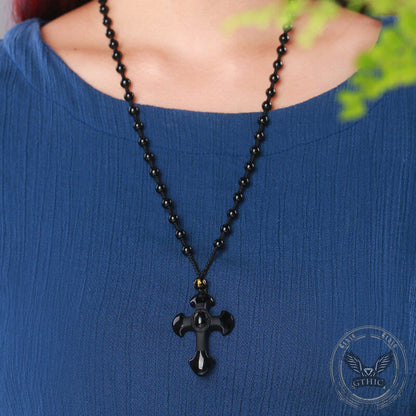 Cross Obsidian Frosted Pendant