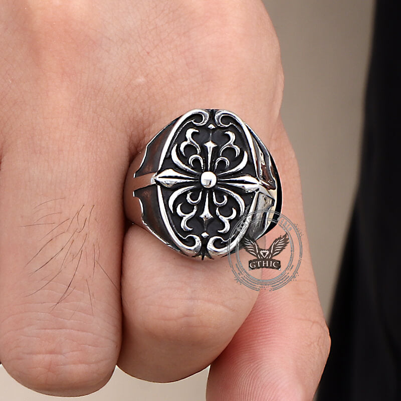 Cross Pattern Stainless Steel Punk Ring
