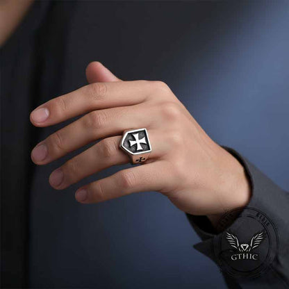 Cross Pattern Stainless Steel Shield Ring