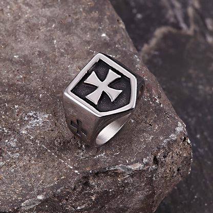 Cross Pattern Stainless Steel Shield Ring